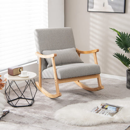 Goflame Upholstered Rocking Chair - Modern Rocker with Rubber Wood Frame, Comfy Backrest & Seat