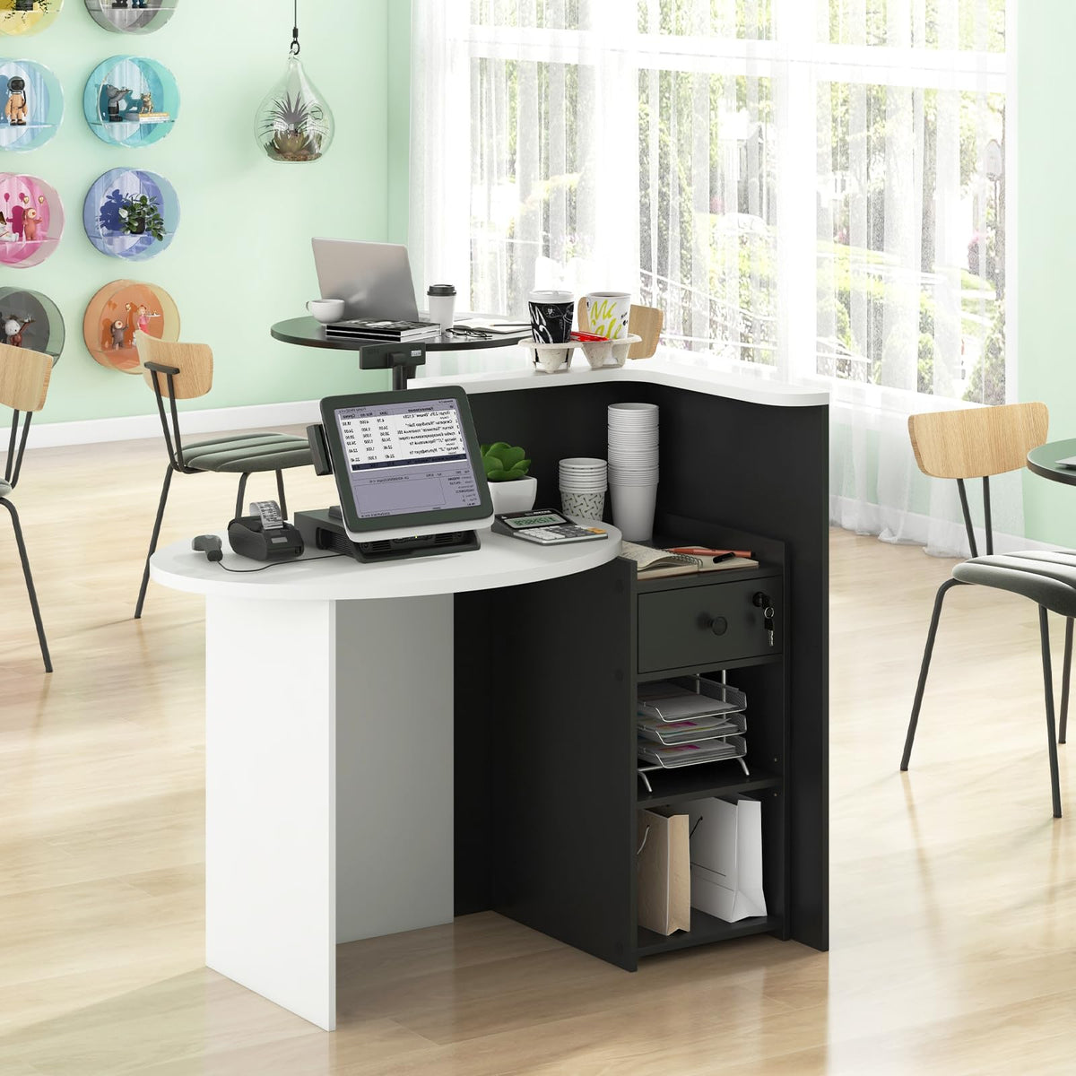 Goflame Front Counter Desk with Lockable Drawer