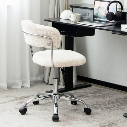 Goflame Home Office Chair, Faux Fur Low Back Swivel Leisure Chair w/Height Adjustable Padded Seat