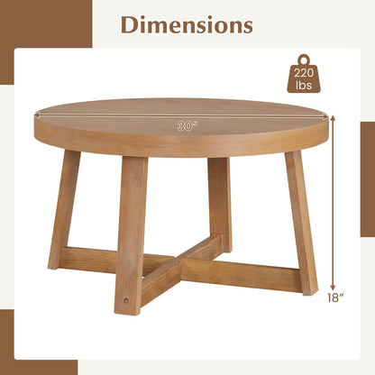 Goflame 30" Wood Center Table with Thickened Tabletop & Cross-Shaped Pine Wood Frame