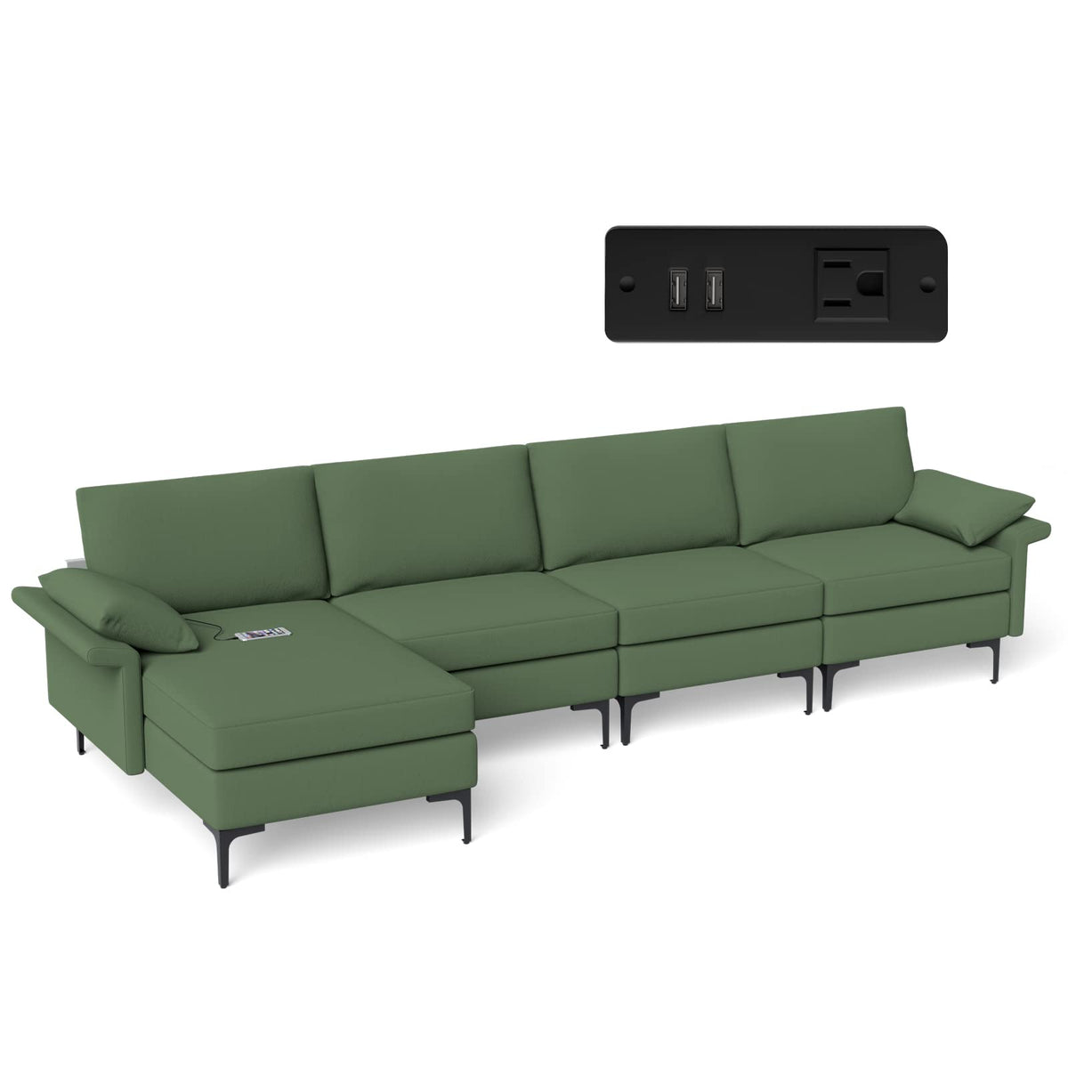 Goflame 130.5" L Convertible Sofa Couch, Sectional Sleeper