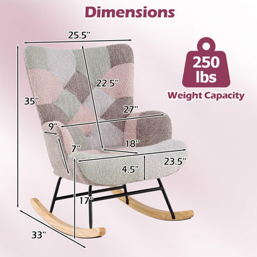 Goflame Rocking Chair Nursery Teddy Upholstered Glider Rocker w/Ergonomic High Backrest