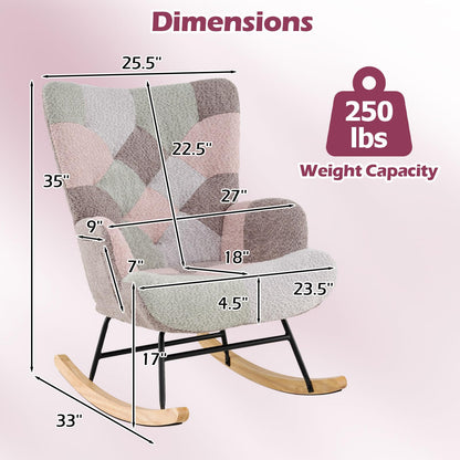 Goflame Rocking Chair Nursery Teddy Upholstered Glider Rocker w/Ergonomic High Backrest