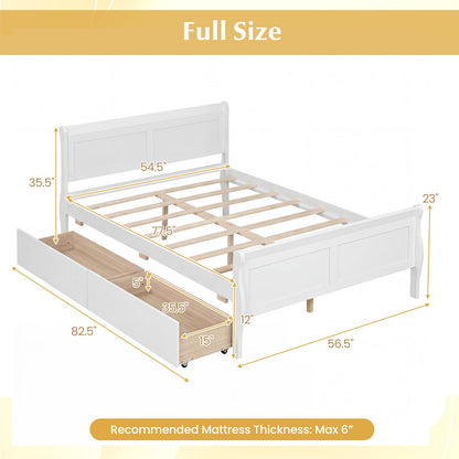 Goflame Twin/ Full/ Queen Bed with 2 Storage Drawers Wood Platform Bed with Headboard & Footboard
