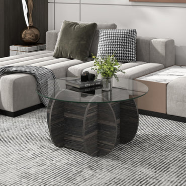 Goflame 35" Glass Round Coffee Table with Storage Tempered Glass Top & Solid Wood Base