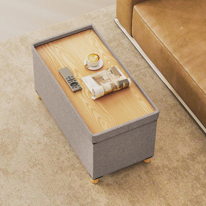 Goflame 30 Inches Storage Ottoman Bench with Tray and Rubber Wood Legs