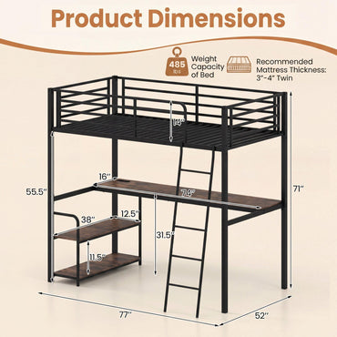 Goflame Twin Loft Bed with Desk & Charging Station