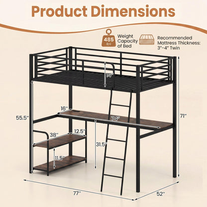 Goflame Twin Loft Bed with Desk & Charging Station