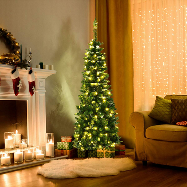 Goflame Prelit Pencil Christmas Tree, 4.5FT Premium Hinged Fir Tree - GoflameUS