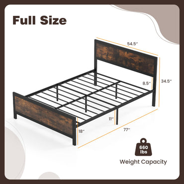Goflame Metal Full Size Platform Bed Frame with Wood Headboard and Footboard