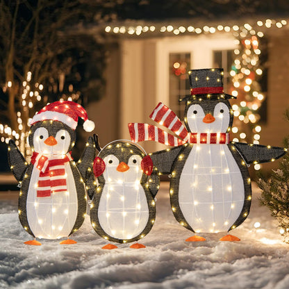 Goflame Set of 3 Lighted Christmas Penguins with LED Lights Outdoor Glowing Holiday Display