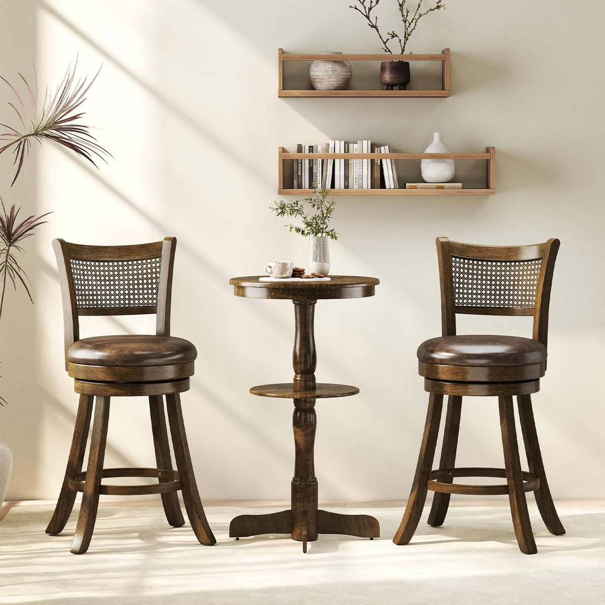 Goflame 25" Swivel Bar Stools Set of 2/4 with Footrest & Rubber Wood Frame