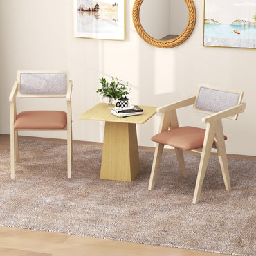 Goflame Wooden Dining Chairs Set of 2, Mid Century Upholstered Kitchen Chairs w/Leathaire Seat Cushions