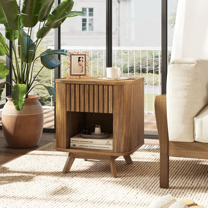 Goflame Mid Century Modern Nightstand Set of 1/2 Fluted Bedside Table