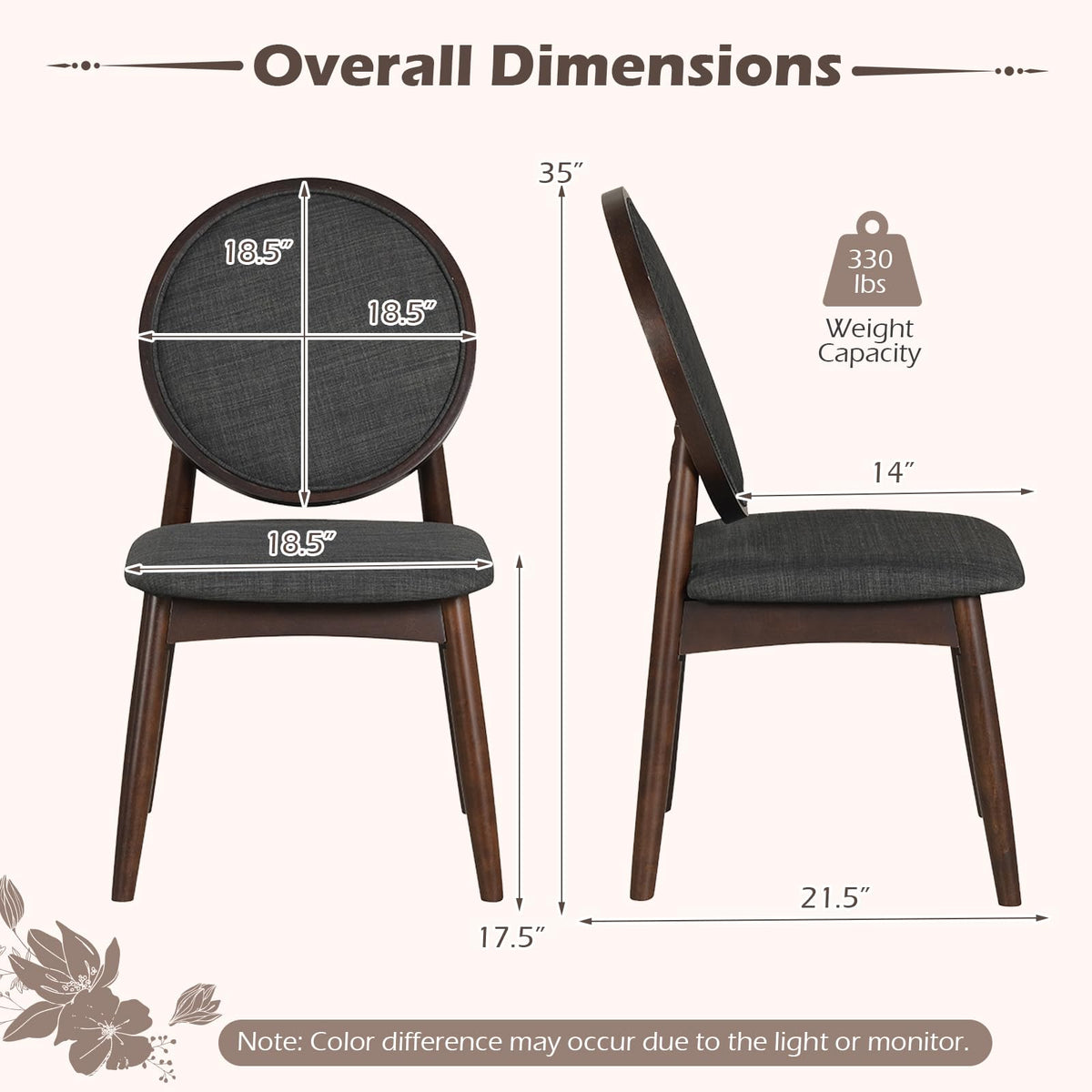 Goflame Set of 2/4 Upholstered Linen Fabric Kitchen Side Chairs with Padded Seat