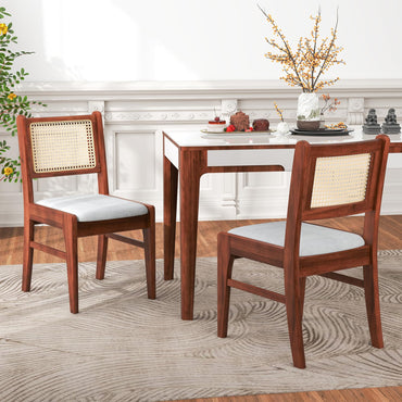 Goflame Rattan Dining Chairs Set of 2/4, Wooden Kitchen Chairs w/Cane Back, Rubber Wood Frame