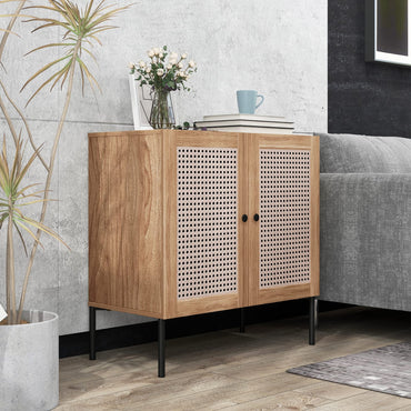 Goflame Buffet Cabinet, Wood Sideboard Storage Cabinet with Rattan Door, 3-Position Adjustable Shelf