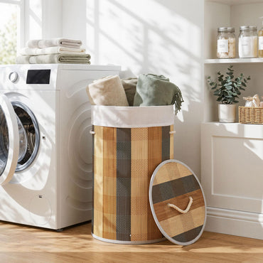Goflame 13.2 Gal Round Bamboo Laundry Hamper with Lid