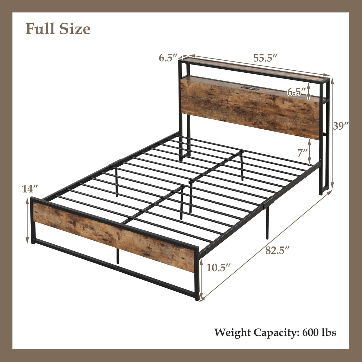 Goflame Full Bed Frame with Storage Headboard and Charging Station, with Outlets and USB Ports