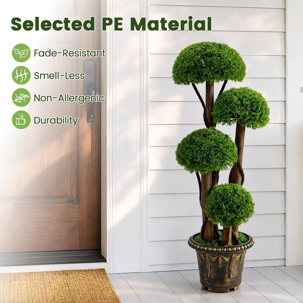 GOFLAME 3 FT Artificial Cypress Topiary Ball Tree