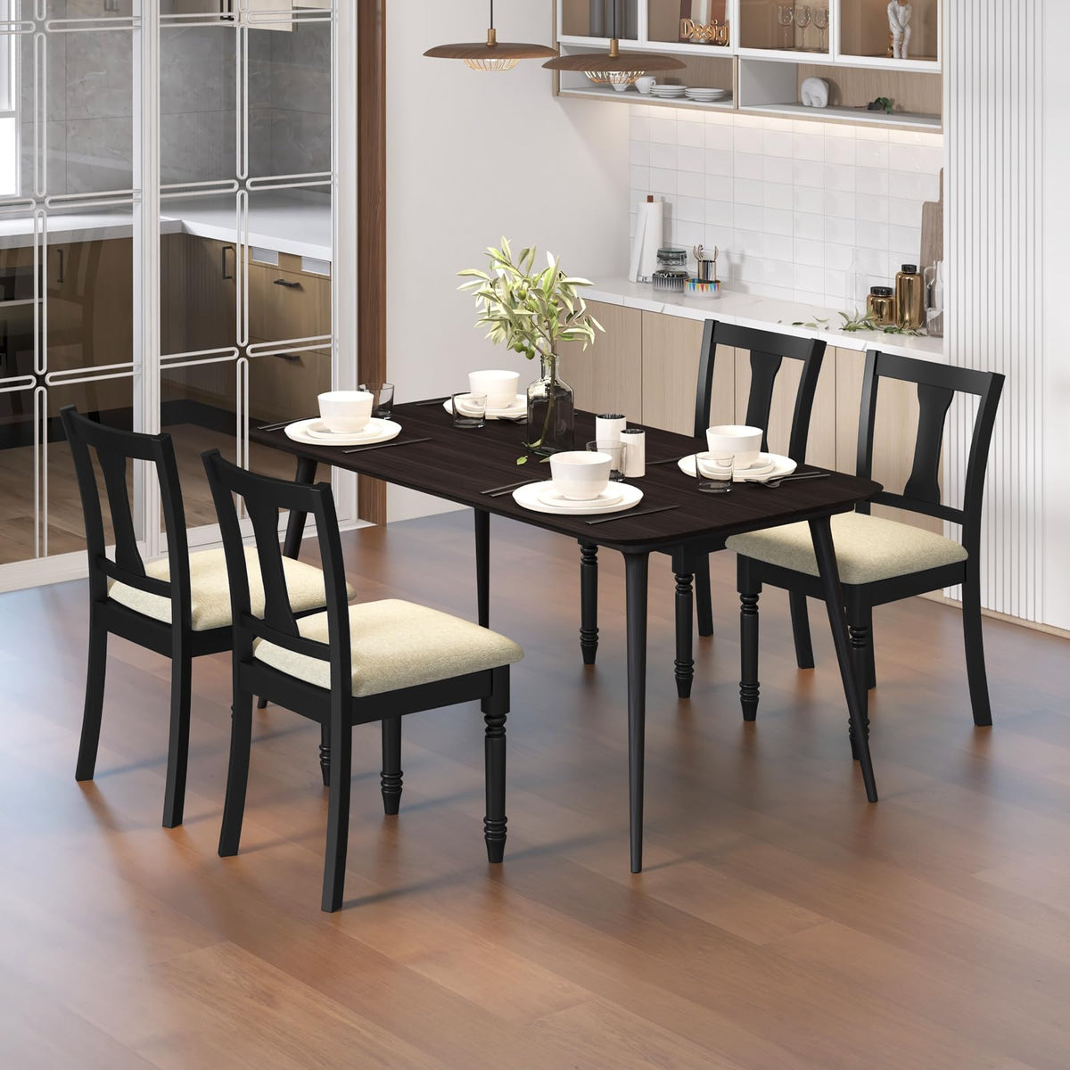 Goflame Wood Dining Chairs Set Farmhouse Dining Room Chair with Cushion Seat, Armless Wooden Dining Side Chairs
