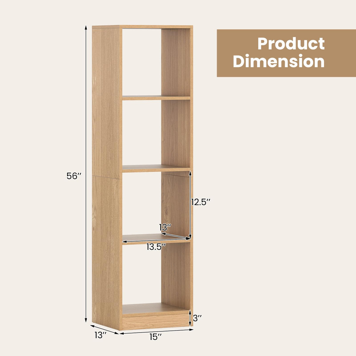 Goflame 56" Tall 4 Cube Bookcase for Small Place