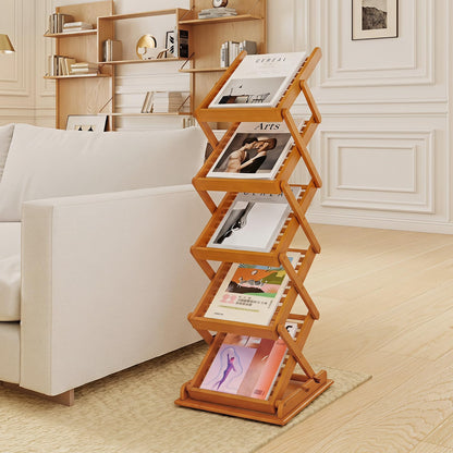 Goflame Foldable Bamboo Magazine Rack with 2 Adjustable Positions