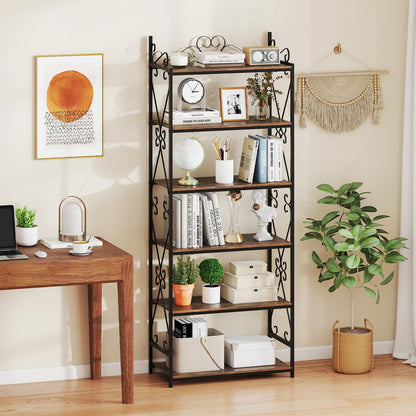 Goflame 6-Tier Bookshelf Industrial Bookcase with 2 Anti-Tipping Kits and Metal Frame