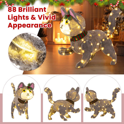 Goflame Lighted Christmas Cat, Indoor Outdoor Kitty Decoration w/ 88 LED Lights
