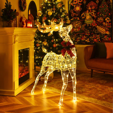 Goflame Lighted Christmas Reindeer | 4.4 FT Pre-Lit Xmas Holiday Decoration