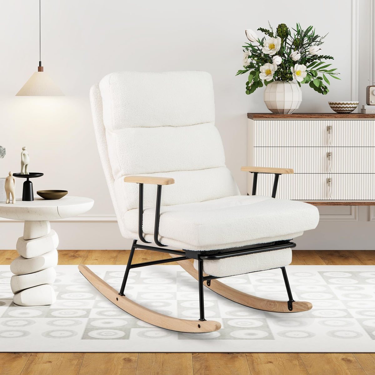 Goflame Nursery Rocking Chair Teddy Velvet Upholstered Rocking Chair