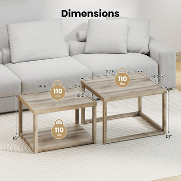 Goflame Nesting Coffee Tables Set of 2 with Storage Shelf Rubber Wood