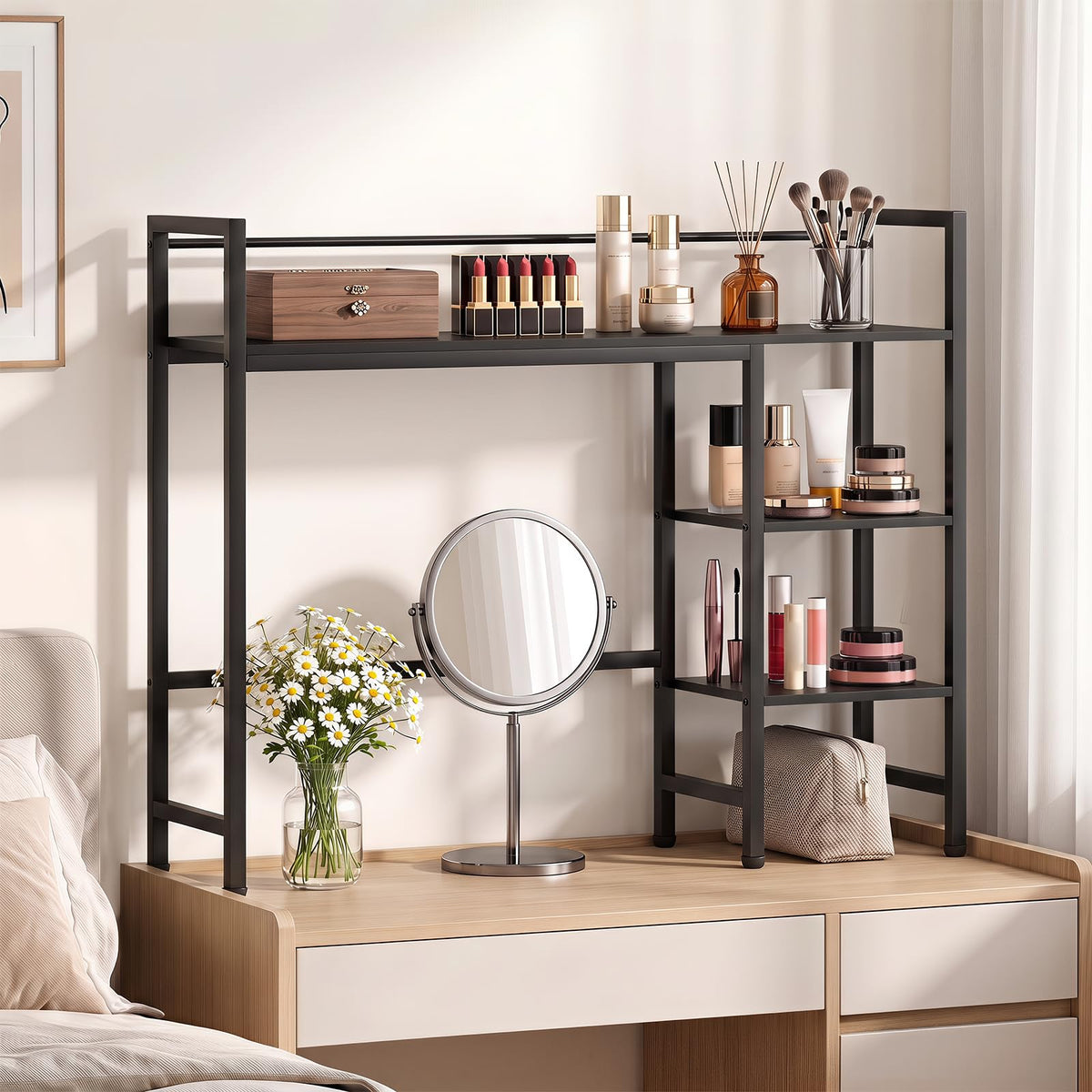 Goflame 4-Tier Desktop Bookshelf | 38.5" Dorm Desk Hutch for 27" Monitor