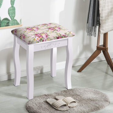 Vanity Stool, Rose Pattern Makeup Dressing Stool with Solid Wood Legs, Vanity Bench with Padded Cushioned Chair
