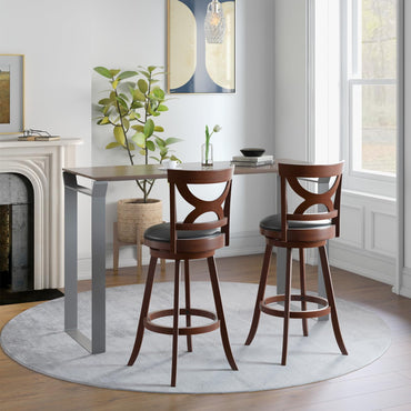 Goflame Bar Stools Set of 2, 30.5" Counter Height Bar Dining Chairs with Back & Footrest, Rubber Wood Frame