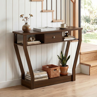 Goflame 43" Modern Console Table with Drawer & Storage Shelf