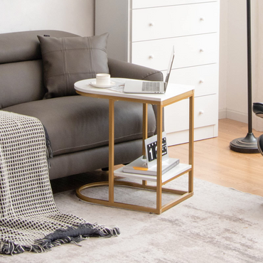 Goflame Side Table, 2-Tier C-Shaped End Table
