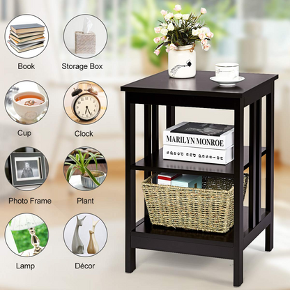 Goflame Nightstand 3-Tier Sofa Side Table W/Reinforced Bars and Stable Structure