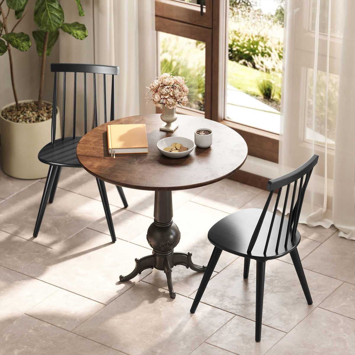 Goflame Windsor Dining Chairs Set of 2/4 Farmhouse Wooden Black Kitchen Chairs