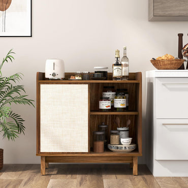Goflame Sideboard Cabinet, Farmhouse Buffet Storage Cabinet with Sliding Rattan Door, 2 Adjustable Shelves