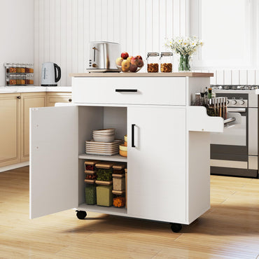 Goflame Kitchen Island with Storage 41.5" W Rolling Island Table