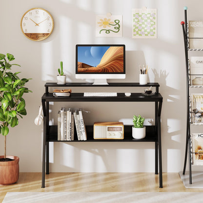 Goflame Space Saving Computer Desk with Monitor Stand and Extra Storage Shelf for Work Study