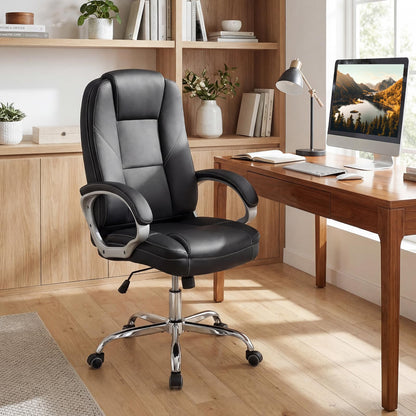 Goflame Leather Office Chair with Padded Armrests & Rocking Backrest