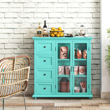 Goflame Buffet Sideboard with Storage - Kitchen Pantry Cabinet with 2 Doors, 4 Drawers, Adjustable Shelf