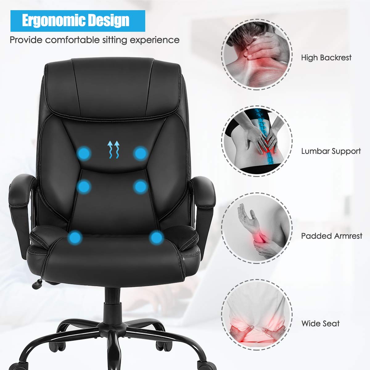 Goflame 500 lbs Big and Tall Office Chair, Massage Executive Chair w/ 6 Vibrating Points