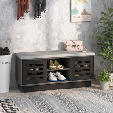 Goflame Entryway Shoe Storage Bench - Shoe Rack w/Seat Cushion & 6 Storage Compartments