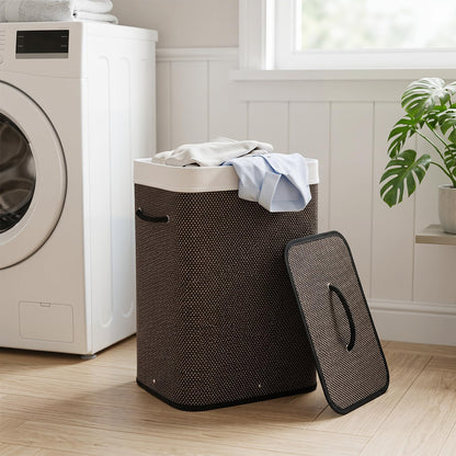Goflame 19 Gal Rectangular Bamboo Laundry Hamper with Lid