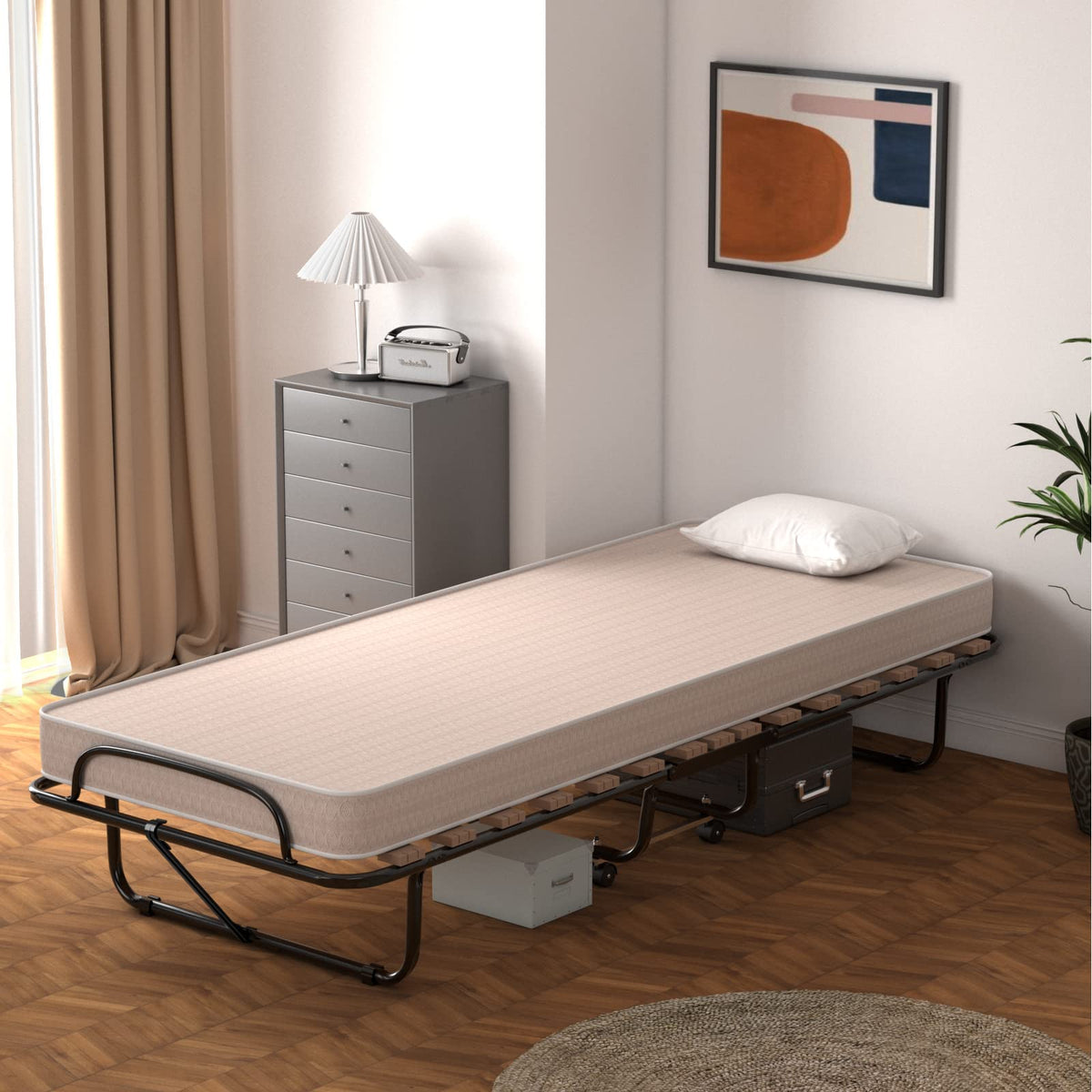 Goflame Folding Bed with Mattress for Adults, 75" x 32" Rollaway Guest Beds w/ 3 Inch Foam Mattress & Sturdy Metal Frame