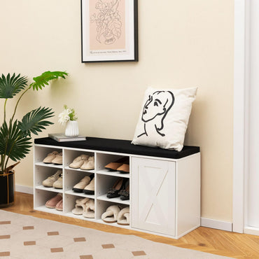 Goflame Shoe Bench, 3 Tier 9 Cubes Storage Bench with Adjustable Shelves (Rustic Brown)