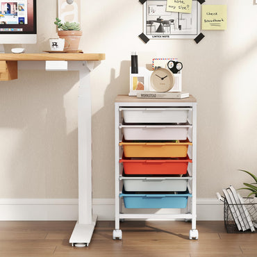 Goflame 6-Drawer Rolling Storage Cart with Wooden Tabletop